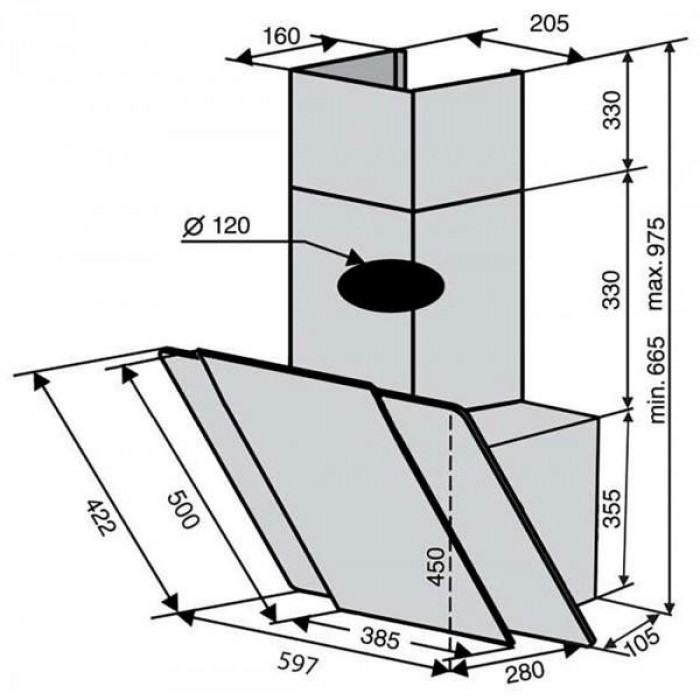 Витяжка похила Ventolux TORINO 60 WH (750) PB