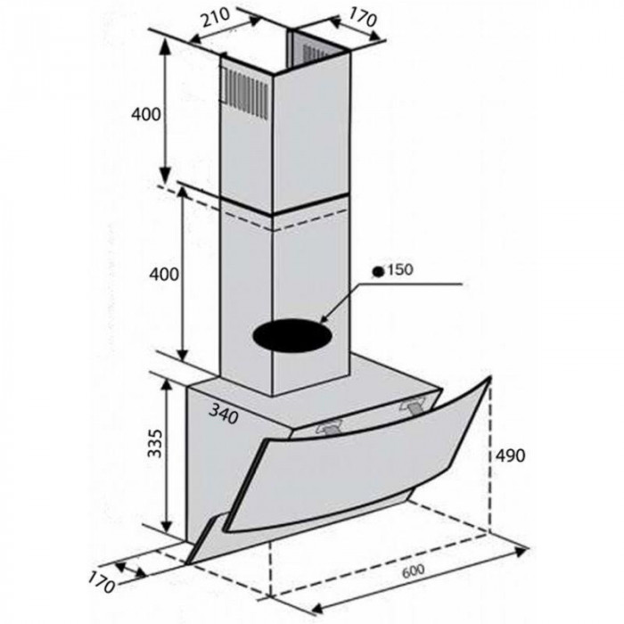 Витяжка похила Ventolux WAVE 60 BK (1000) TRC MM