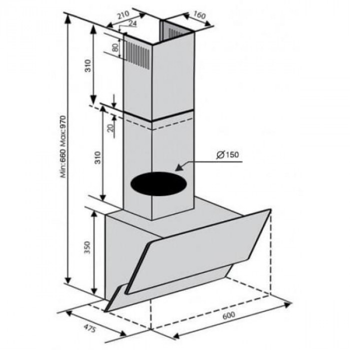 Витяжка похила Ventolux Wave 60 BK (1000) Trc IT