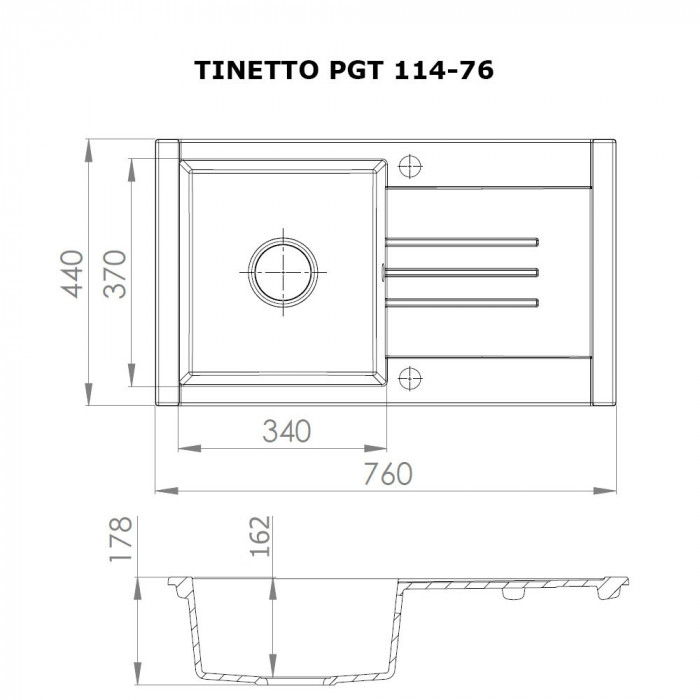 Мийка кухонна гранітна PERFELLI TINETTO PGT 114-76 WHITE