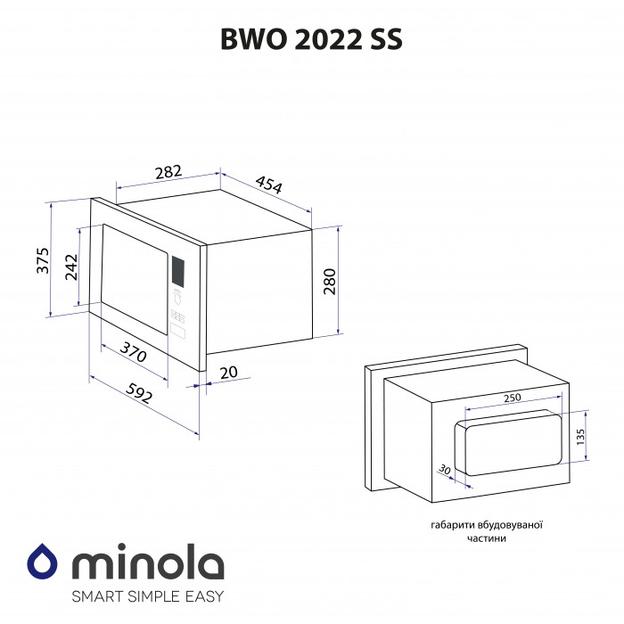 Вбудована мікрохвильова піч MINOLA BWO 2022 SS