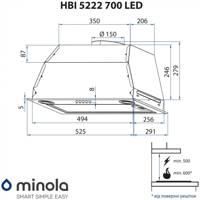 Витяжка повновбудована MINOLA HBI 5222 WH 700 LED