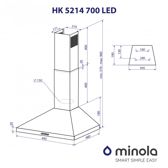 Витяжка купольна MINOLA HK 5214 BL 700 LED