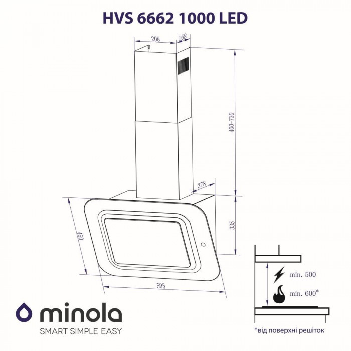 Витяжка декоративна похила MINOLA HVS 6662 BL/I 1000 LED