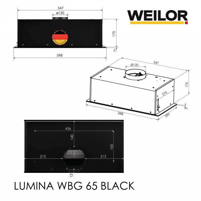 Витяжка повновбудована WEILOR LUMINA WBG 65 BLACK
