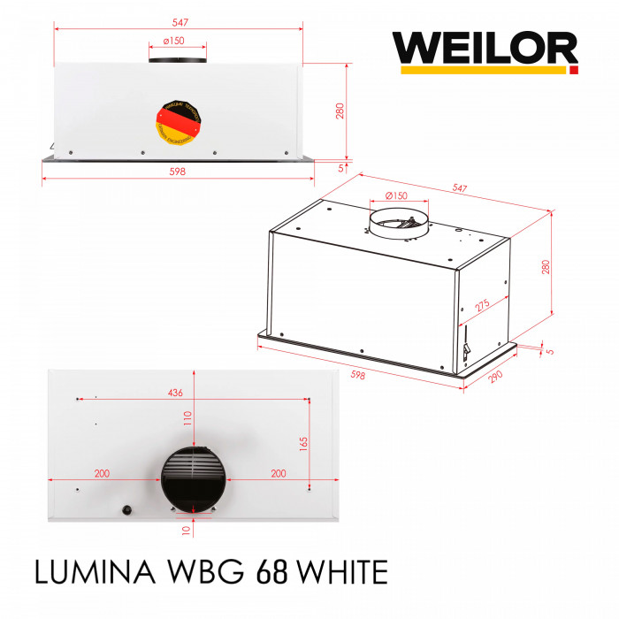 Витяжка повновбудована WEILOR LUMINA WBG 68 WHITE