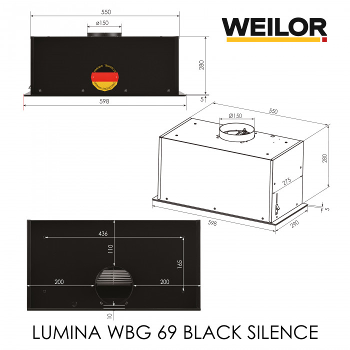 Витяжка повновбудована WEILOR LUMINA WBG 69 BLACK SILENCE