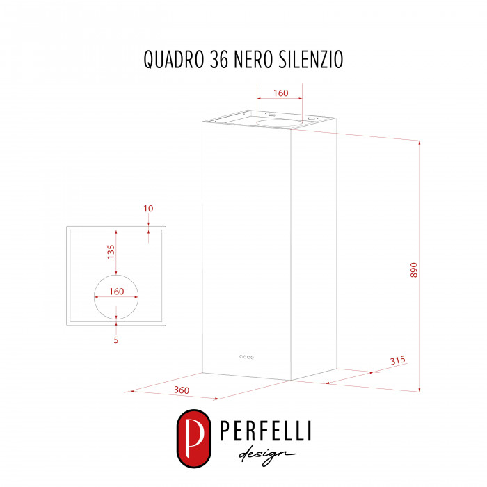 Витяжка пристінна PERFELLI DESIGN QUADRO 36 NERO SILENZIO