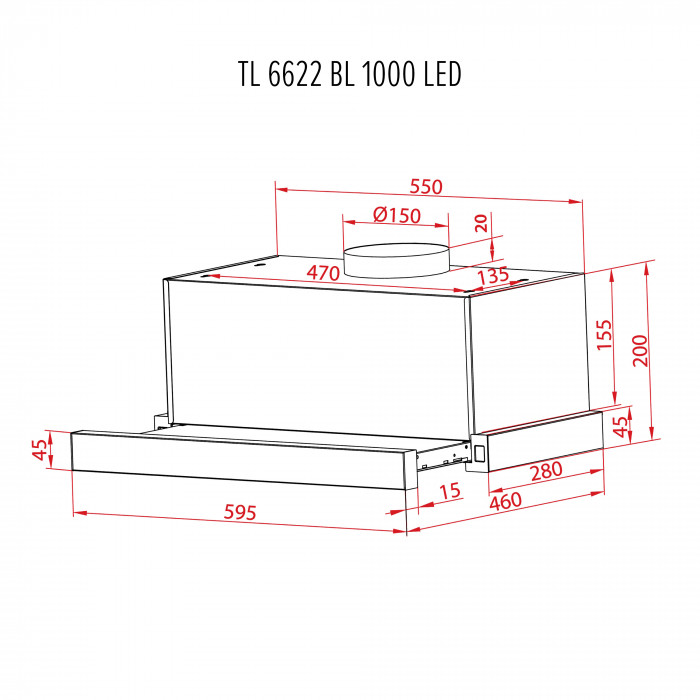 Витяжка телескопічна PERFELLI TL 6622 BL 1000 LED