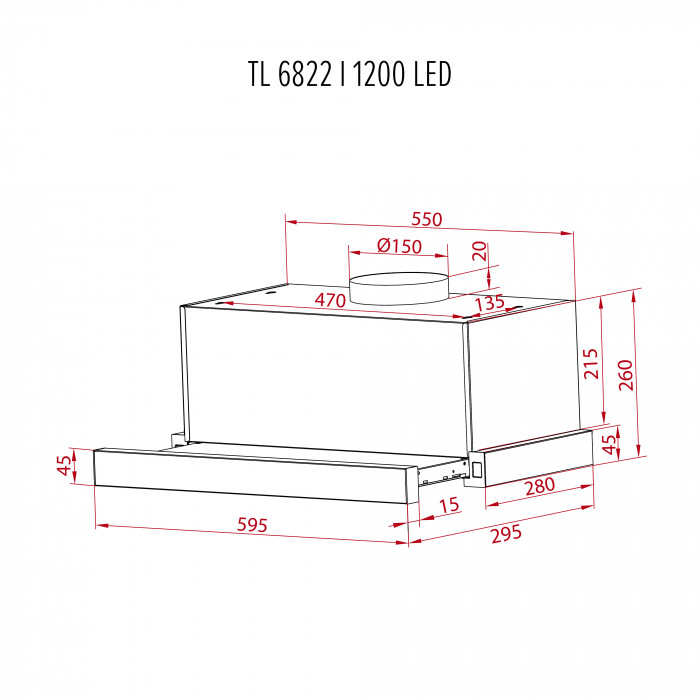 Витяжка телескопічна PERFELLI TL 6822 I 1200 LED