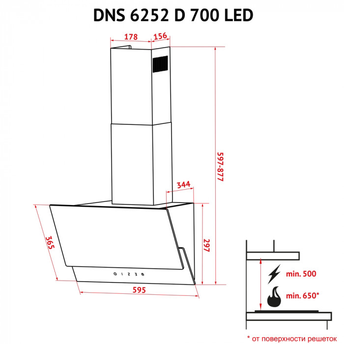 Витяжка декоративна похила PERFELLI DNS 6252 D 700 WH LED