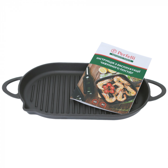 Чавунна овальна сковорода гриль PERFELLI 5690 33х20 см.