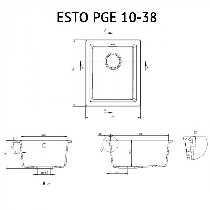 Мийка кухонна гранітна PERFELLI ESTO PGE 10-38 LIGHT BEIGE