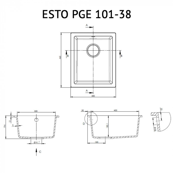 Мийка кухонна гранітна PERFELLI ESTO PGE 101-38 GREY METALLIC