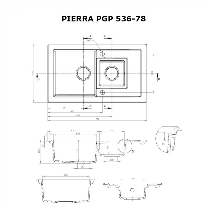Мийка кухонна гранітна PERFELLI PIERRA PGP 536-78  WHITE