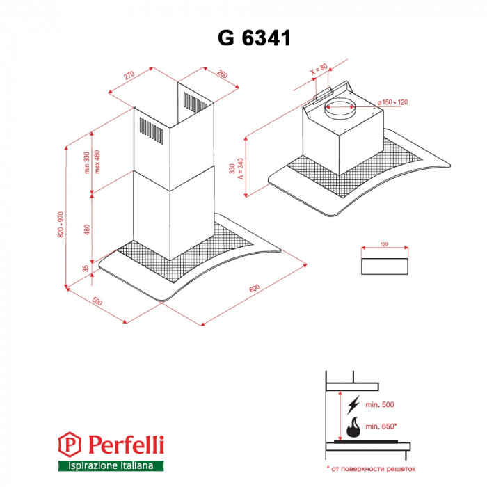 Витяжка декоративна зі склом PERFELLI G 6341 BL