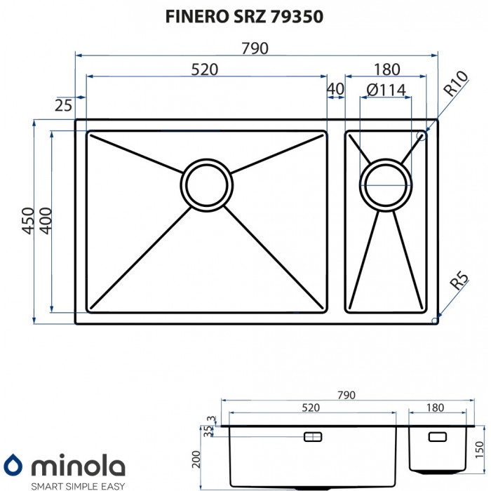 Мийка кухонна нержавіюча сталь MINOLA FINERO SRZ 79350