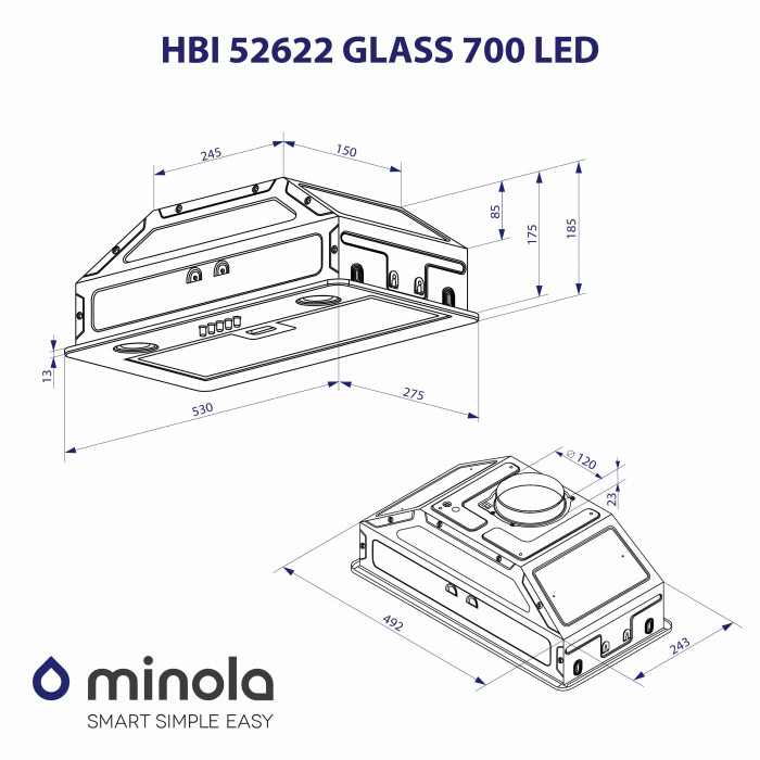 Витяжка повновбудована MINOLA HBI 52622 BL GLASS 700 LED