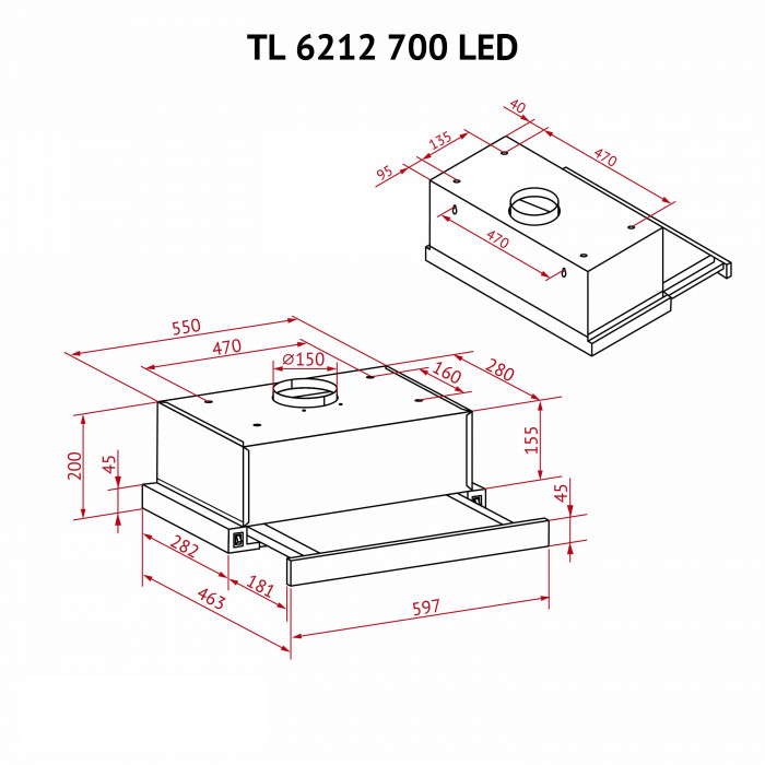 Витяжка телескопічна PERFELLI TL 6212 I 700 LED