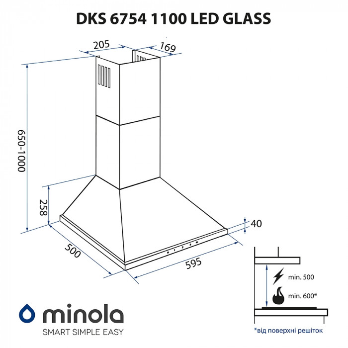 Витяжка купольна MINOLA DKS 6754 WH 1100 LED GLASS