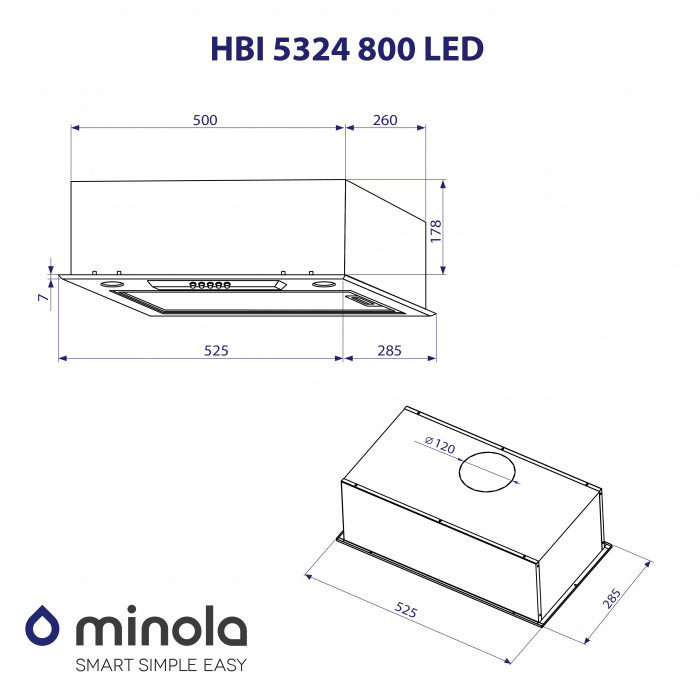 Витяжка повновбудована MINOLA HBI 5324 BL 800 LED