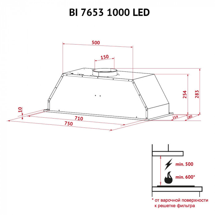 Витяжка повновбудована PERFELLI BI 7653 I 1000 LED