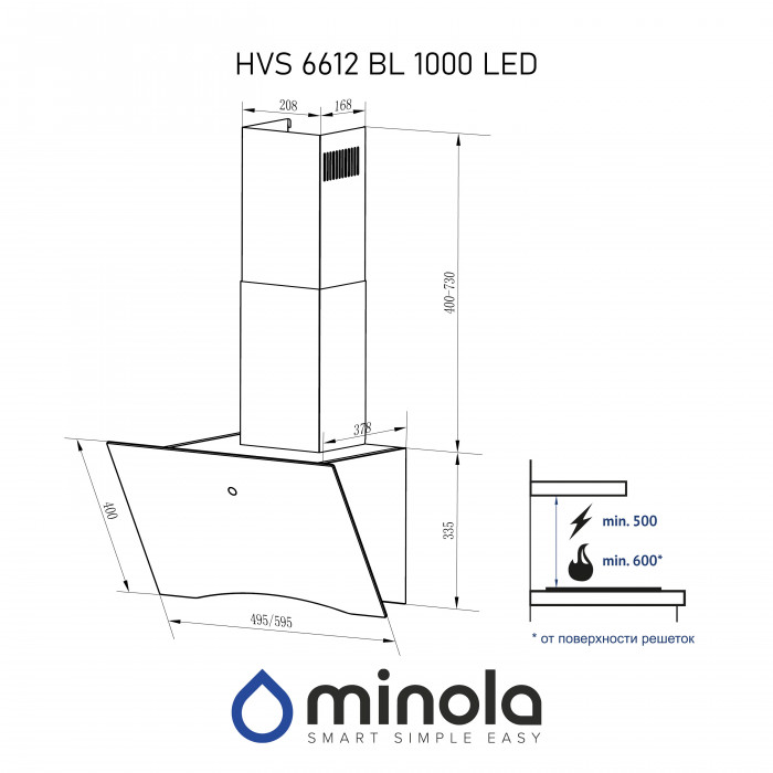 Витяжка декоративна похила Minola HVS 6612 BL 1000 LED