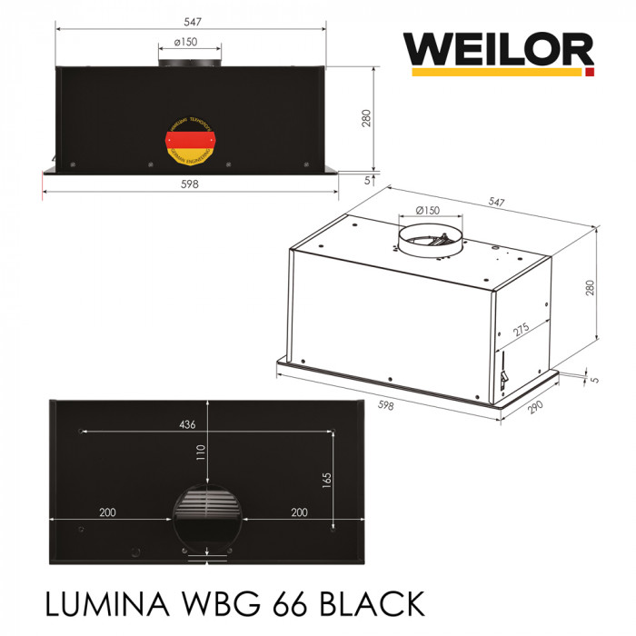 Витяжка повновбудована WEILOR LUMINA WBG 66 BLACK