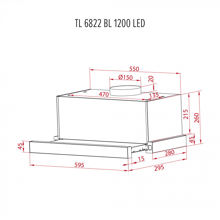 Витяжка телескопічна PERFELLI TL 6822 BL 1200 LED