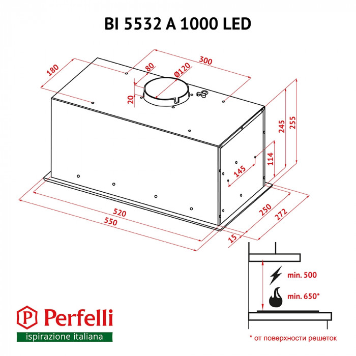 Витяжка повновбудована PERFELLI BI 5532 A 1000 BL LED