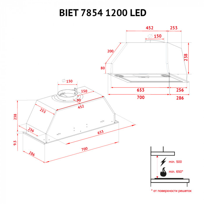 Витяжка повновбудована PERFELLI BIET 7854 WH 1200 LED
