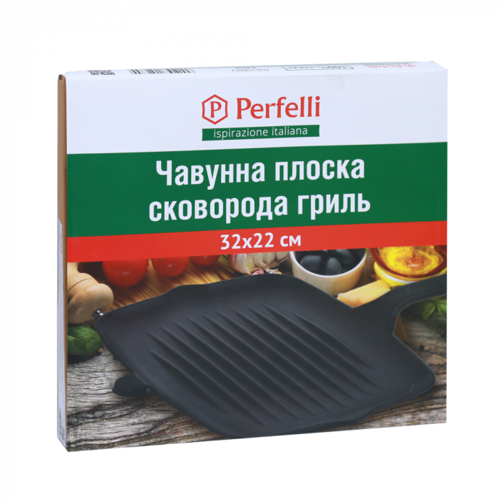 Чавунна плоска сковорода гриль PERFELLI 6459 32х22 см