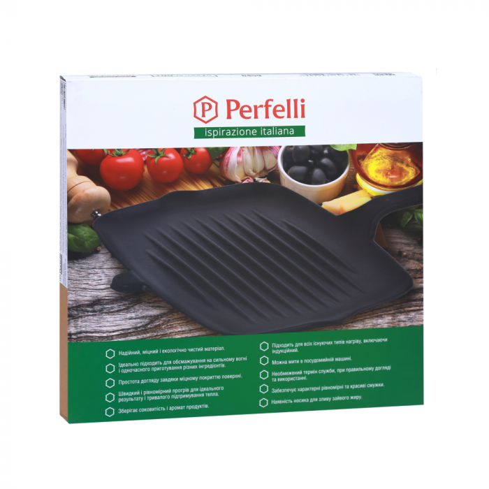 Чавунна плоска сковорода гриль PERFELLI 6459 32х22 см
