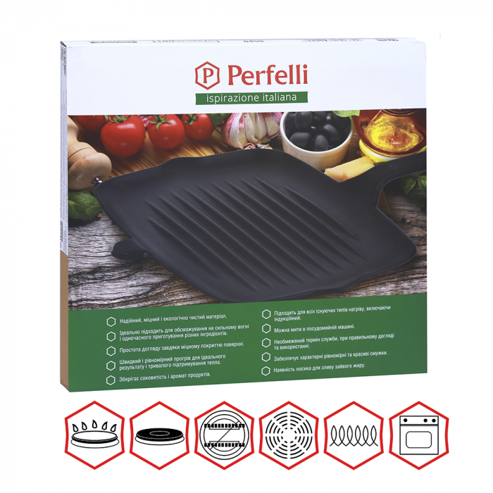 Чавунна плоска сковорода гриль PERFELLI 6459 32х22 см