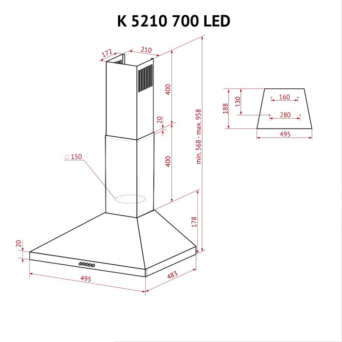 Витяжка купольна PERFELLI K 5210 BL 700 LED