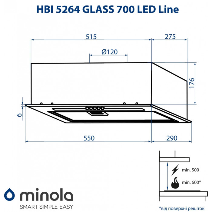 Витяжка повновбудована MINOLA HBI 5264 BL GLASS 700 LED Line