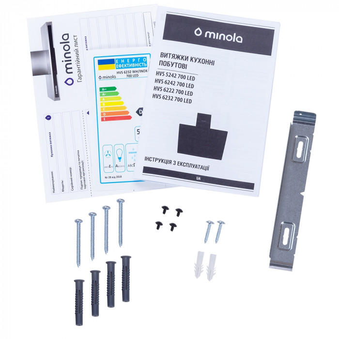 Витяжка декоративна похила MINOLA HVS 6232 WH/INOX 700 LED