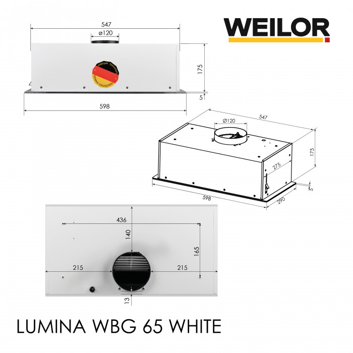 Витяжка повновбудована WEILOR LUMINA WBG 65 WHITE