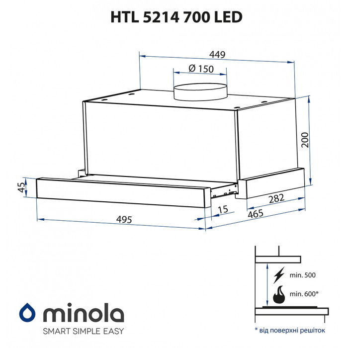 Витяжка телескопічна MINOLA HTL 5214 I 700 LED
