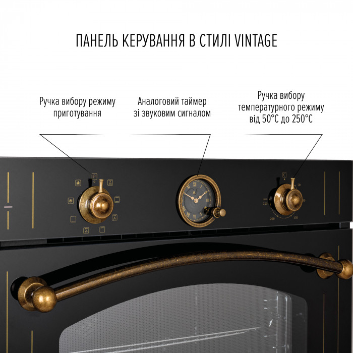 Духова шафа електрична PERFELLI VINTAGE 6A8N NERO