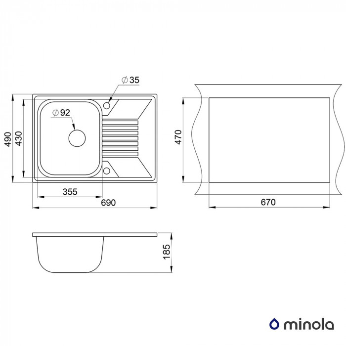 Мийка кухонна гранітна MPG 1150-69 Арктик MINOLA