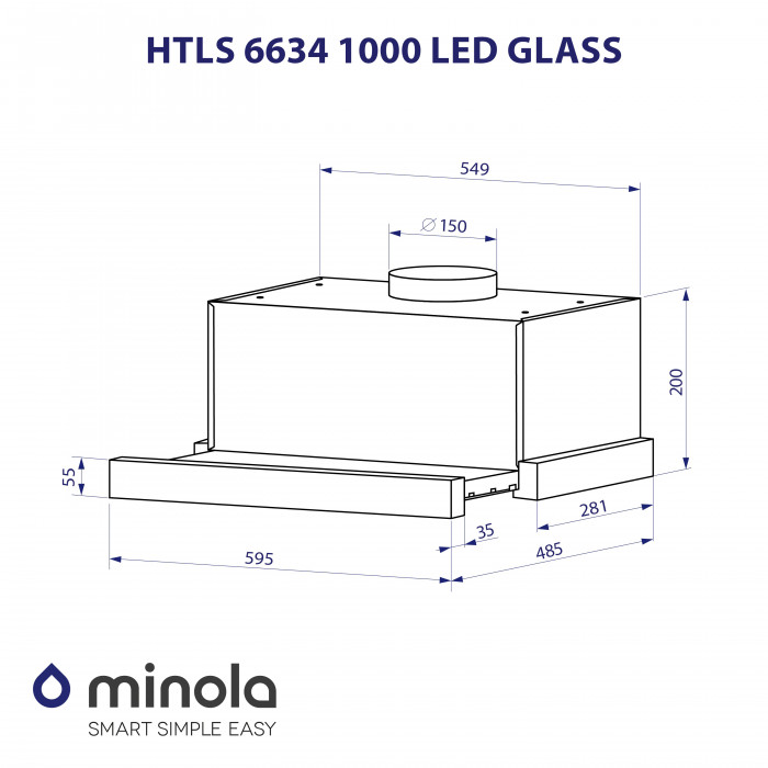 Витяжка телескопічна MINOLA HTLS 6634 BLF 1000 LED GLASS
