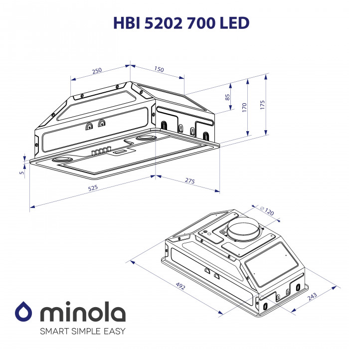 Витяжка повновбудована MINOLA HBI 5202 WH 700 LED