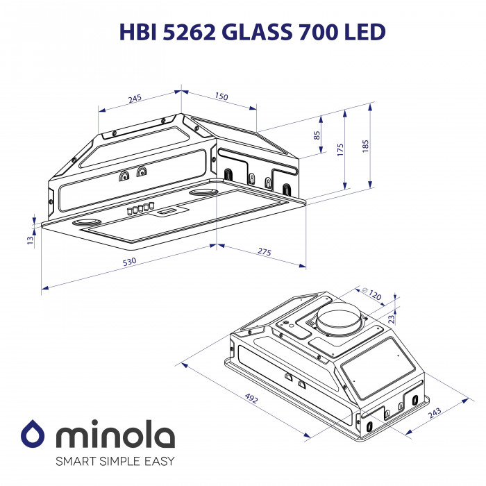 Витяжка повновбудована MINOLA HBI 5262 GR GLASS 700 LED