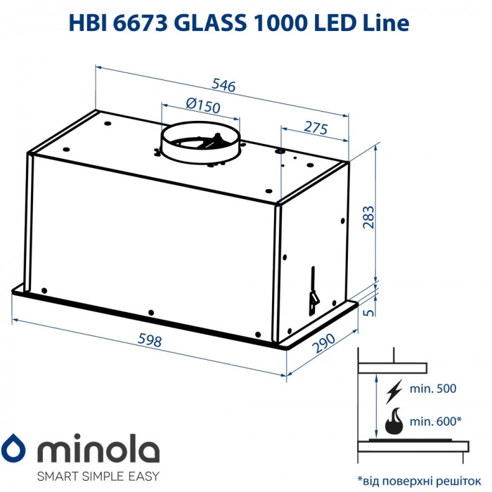 Витяжка повновбудована MINOLA HBI 6673 BL GLASS 1000 LED Line