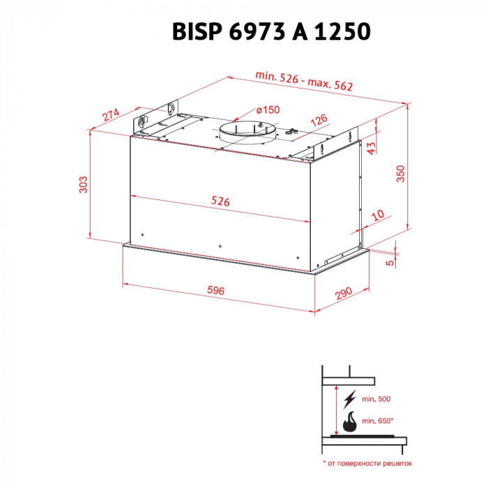 Витяжка повновбудована PERFELLI BISP 6973 A 1250 W LED Strip