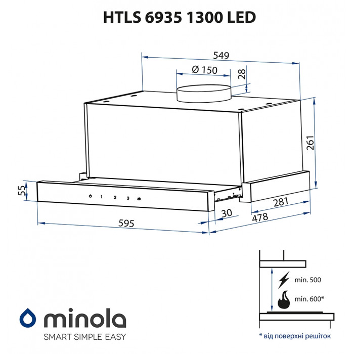Витяжка телескопічна MINOLA HTLS 6935 WH 1300 LED