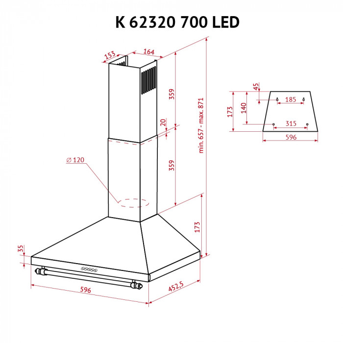 Витяжка купольна PERFELLI K 62320 BL 700 LED Retro