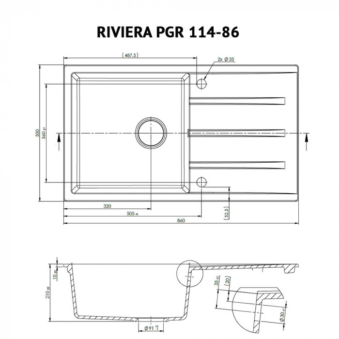 Мийка кухонна гранітна PERFELLI RIVIERA PGR 114-86  WHITE