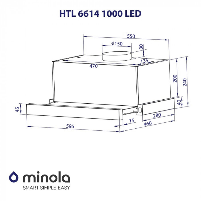 Витяжка телескопічна MINOLA HTL 6614 BL 1000 LED